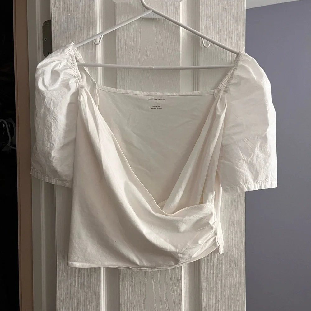 Anthropologie White Asymmetrical Crop Blouse